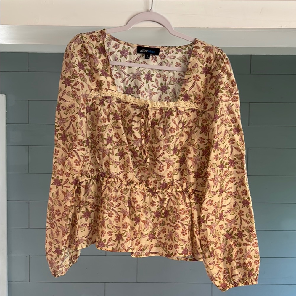 Alice Blue Cream Smocked Peplum Blouse
